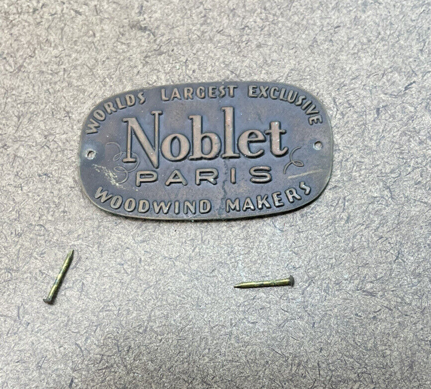 Vintage Noblet Paris Instrument Case Badge Brass