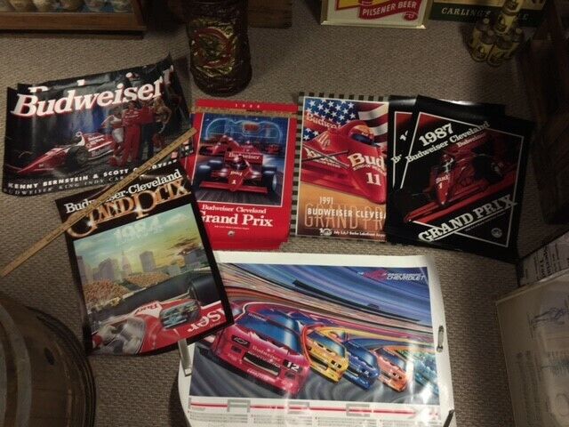 Vintage Budweiser Beer Racing And Cleveland Grand Prix Posters Advertisement