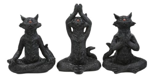 Wise See Hear Speak No Evil Zen Meditating Yoga Black Cats Figurine Set of 3