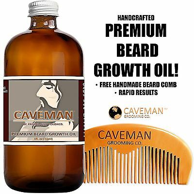Handcrafted Caveman® Beard Growth Oil + Beard Comb * Rapid Results!! Bay Rum