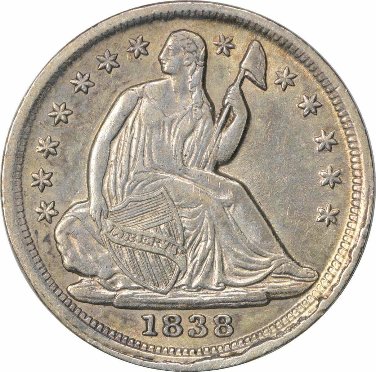1838 Liberty Seated Silver Half Dime No Drapery Large Stars AU Uncertified #928