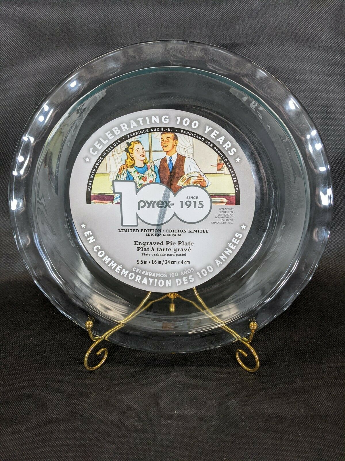 PYREX COLLECTIBLE 100TH Anniversary LIMITED EDITION Engraved Pie Plate 9.5