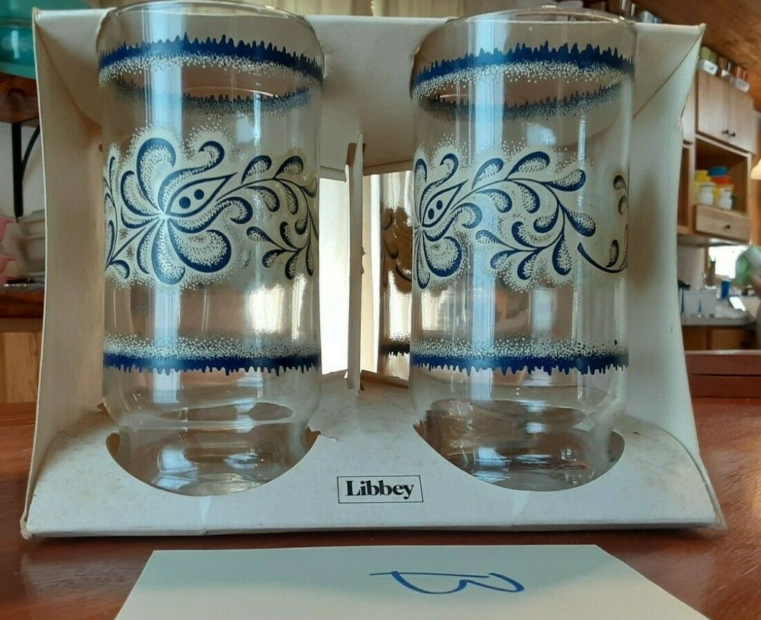 Vintage Libby Qty 4 Cooler Glasses 17.25 Oz. Nib - Pyrex Homestead Pattern - B