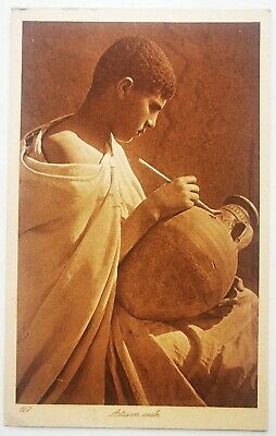 Vintage postcard: Young handsome male arab artist painting jar c. 1920  P.1339