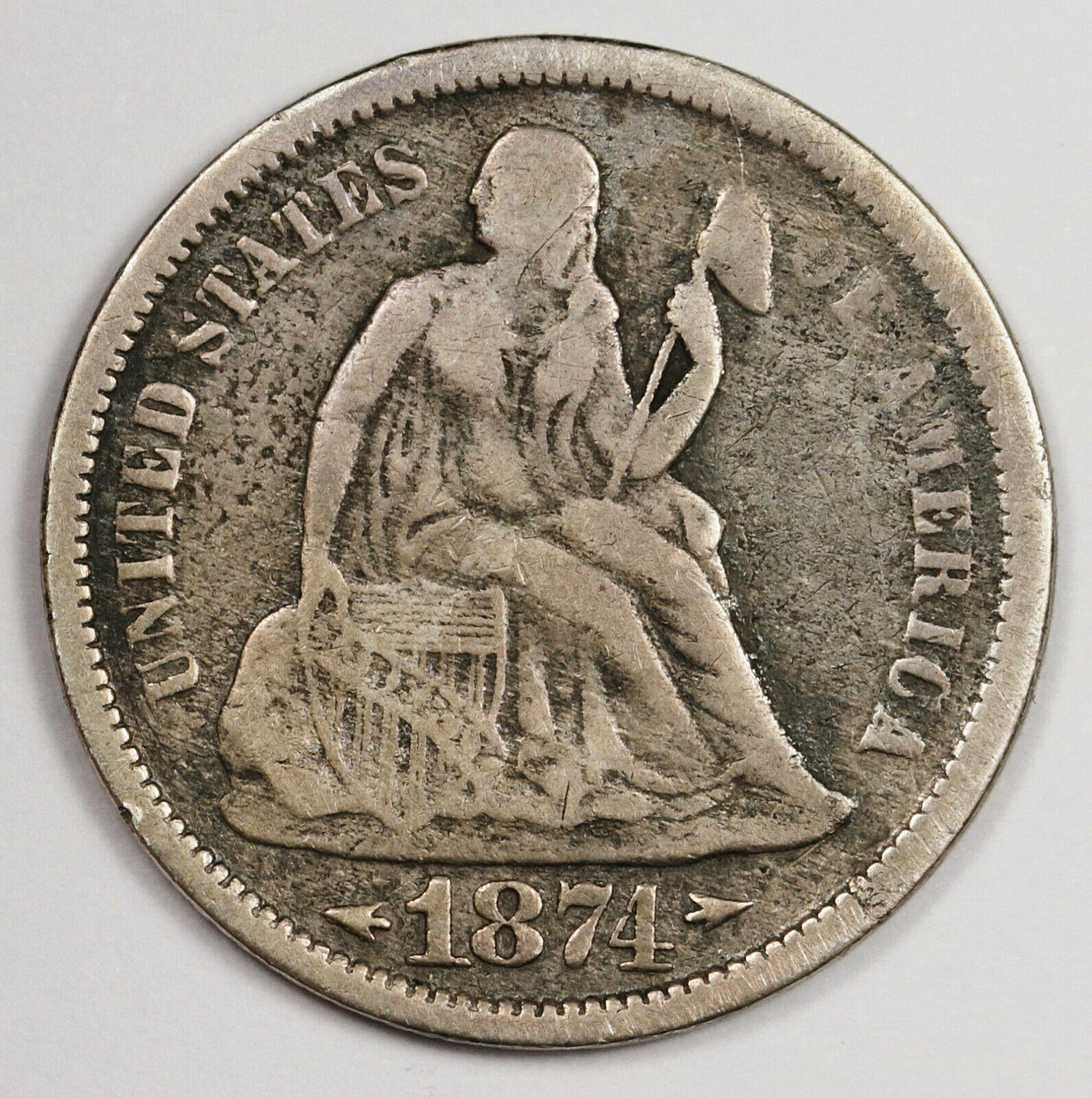 1874-s Liberty Seated Half Dime.  Fine Detail.  164374