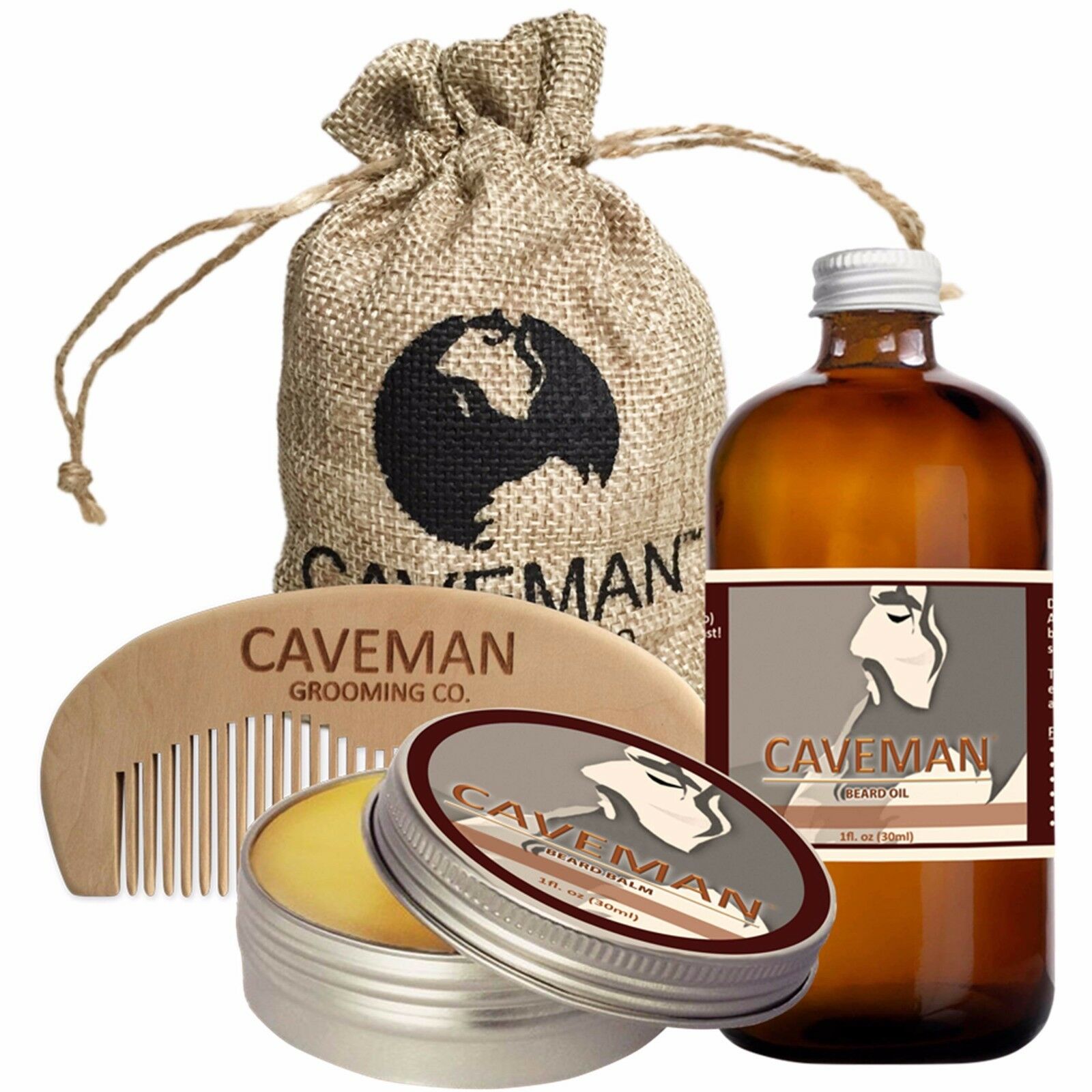 Hand Crafted Caveman® Beard Oil Conditioner + Beard Balm + Handmade Comb Bay Rum