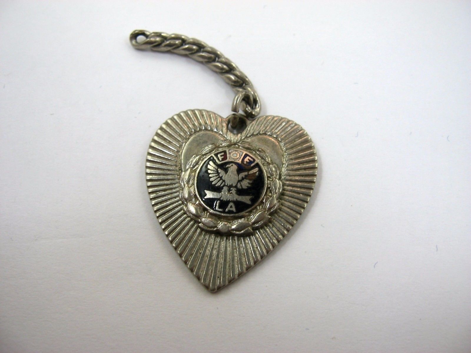 Vintage Collectible Charm: FOE LA Fraternal Order of Eagles Heart Design