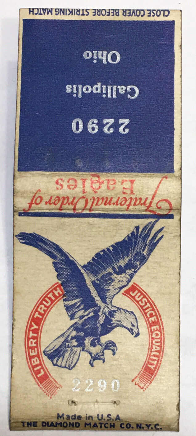Old Rare Matchbook Cover Fraternal Order Of Eagles! Gallipolis Ohio! d2034