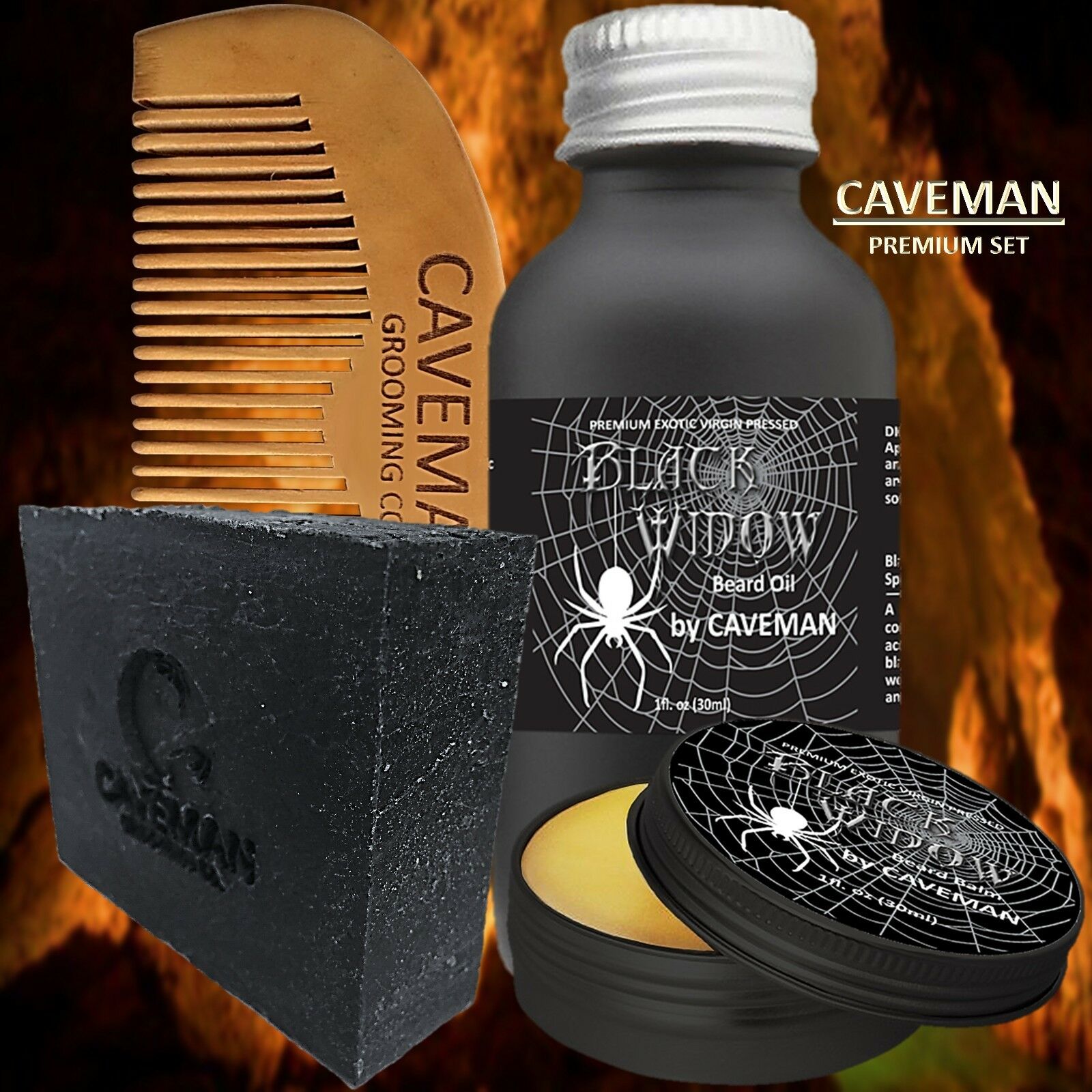 Hand Crafted Caveman® Beard Oil Set Kit Beard Oil + Balm Free Beard Soap + Comb