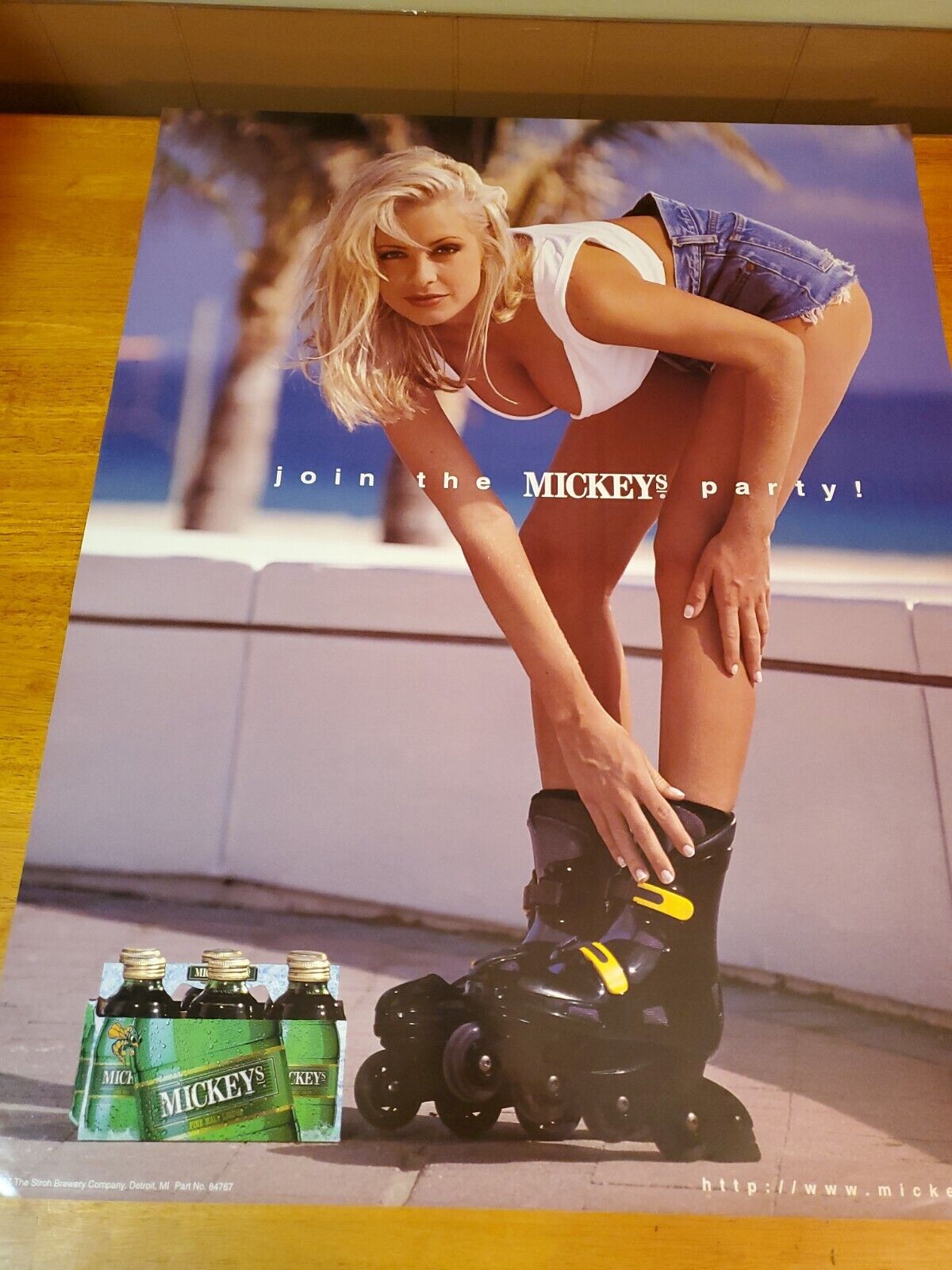 Mickeys Big Mouth Beer Poster Sexy Blonde Rollerblades Ad 22x28 Print Un-Hung