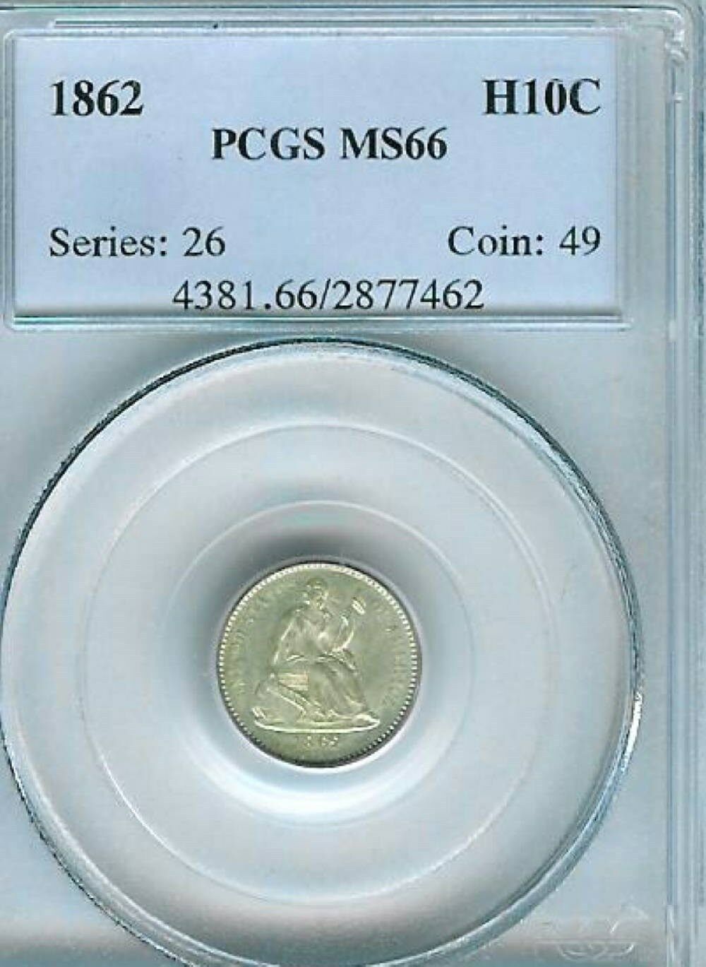 1862  Seated Half  Dime : PCGS MS66