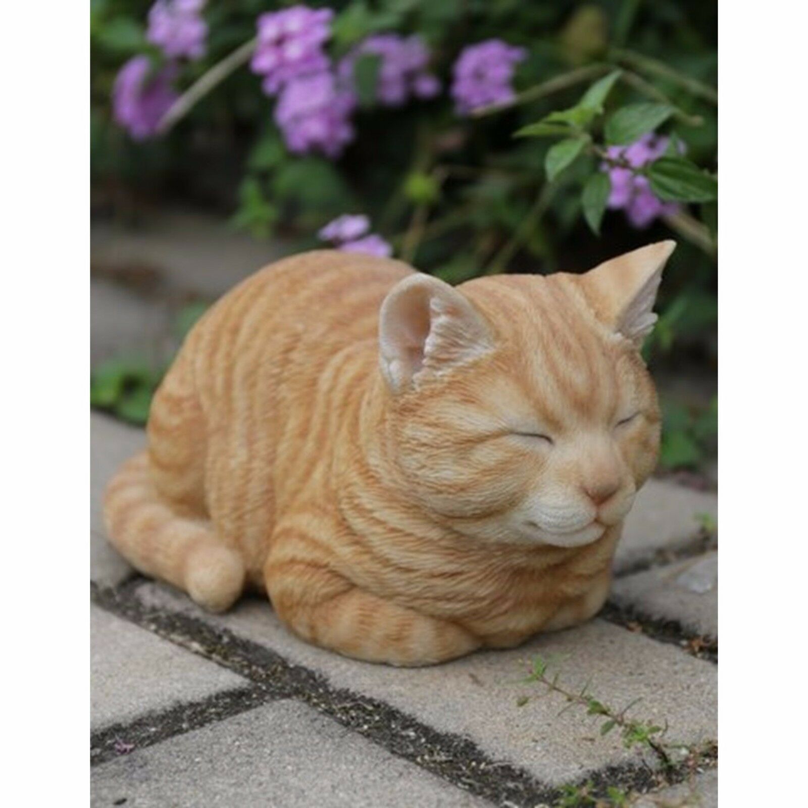 New Sleeping Orange Tabby Cat Figurine - Life Like Figurine Statue Home / Garden