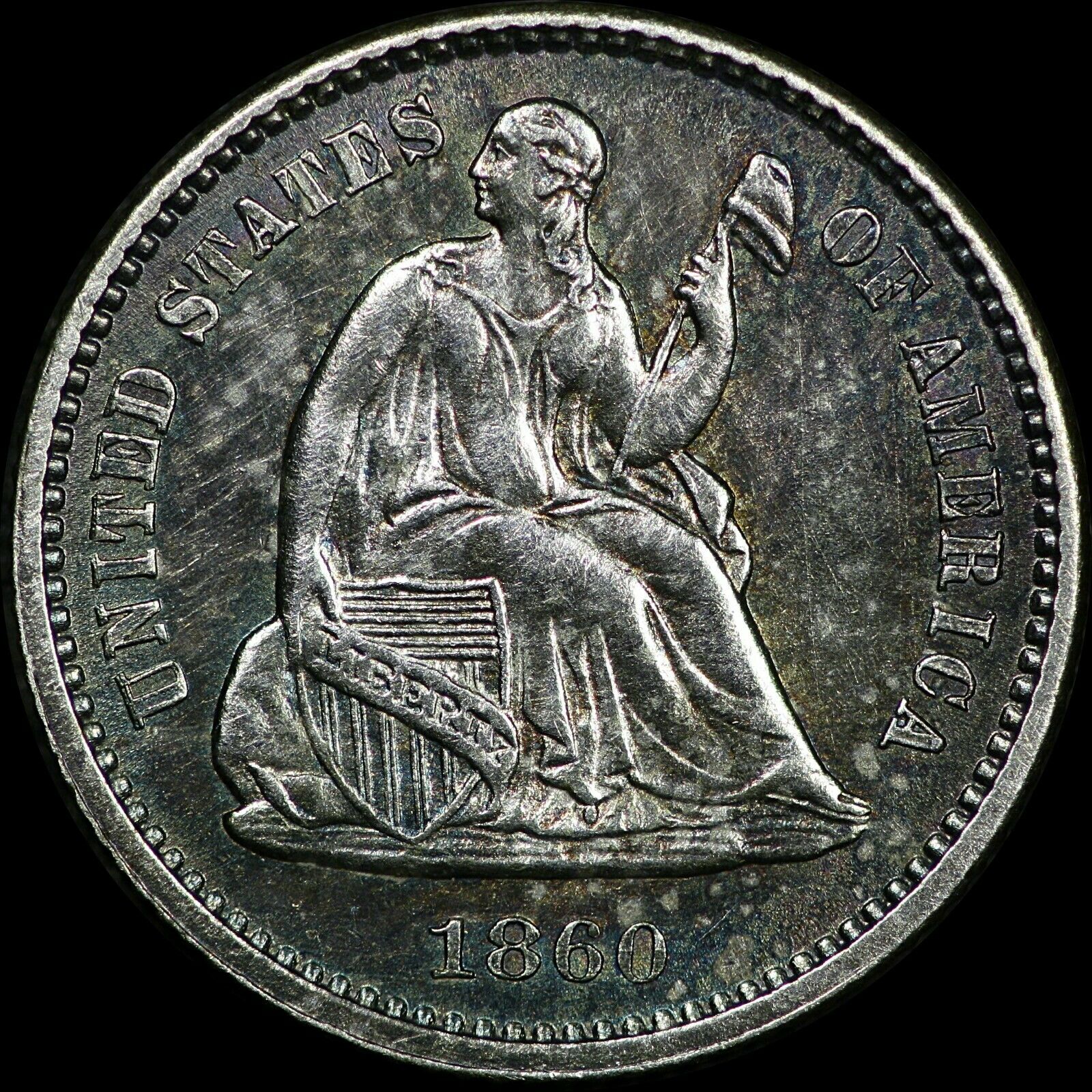 1860 H10c Seated Liberty Half Dime Ms Bu Unc Toned Rare Ddo Doubled Die Obverse