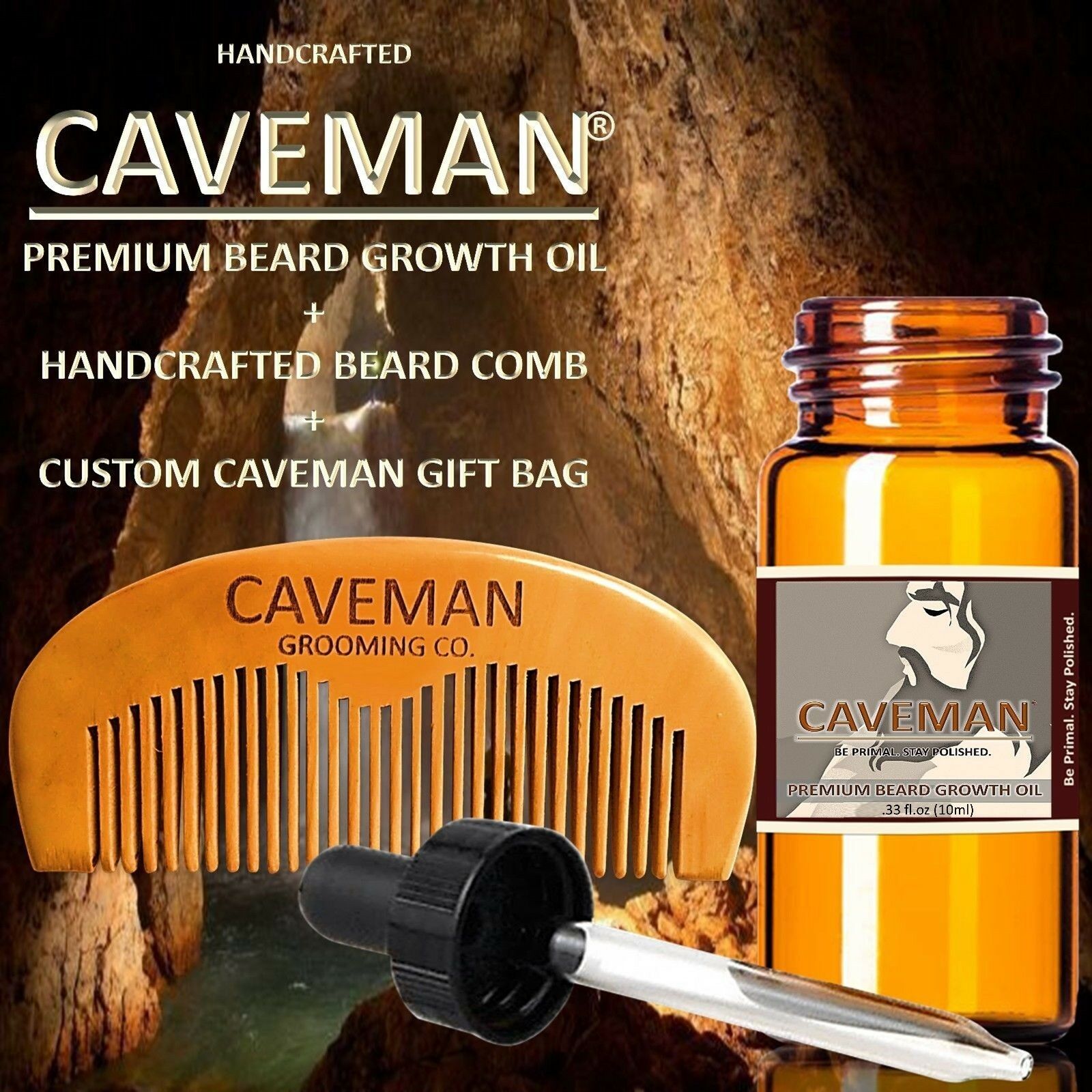 Handcrafted Caveman® Beard Growth Oil Plus Free Comb And Gift Bag