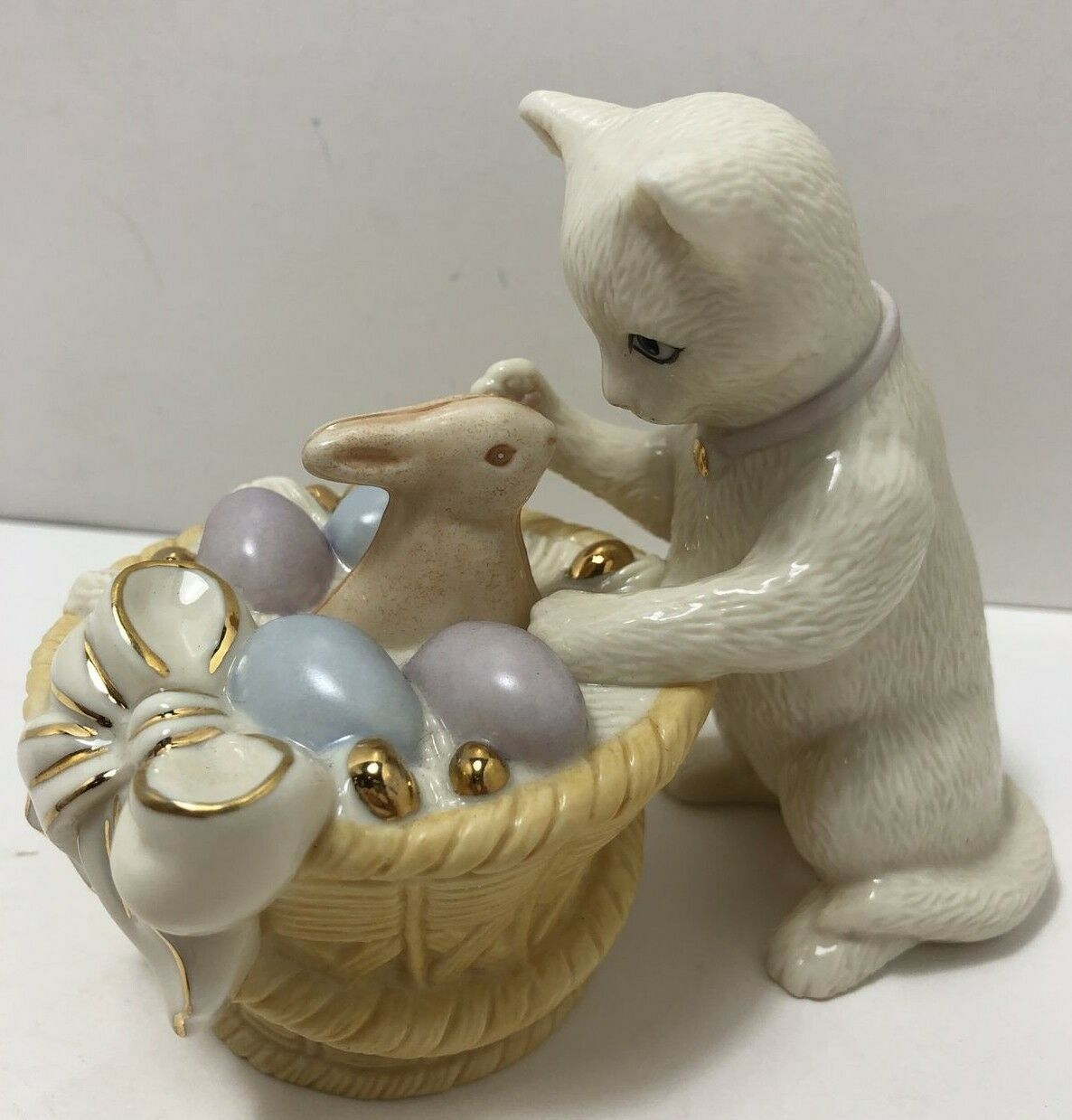 Lenox Sweet Wonder Kitty Cat With Easter Basket Eggs And Bunny