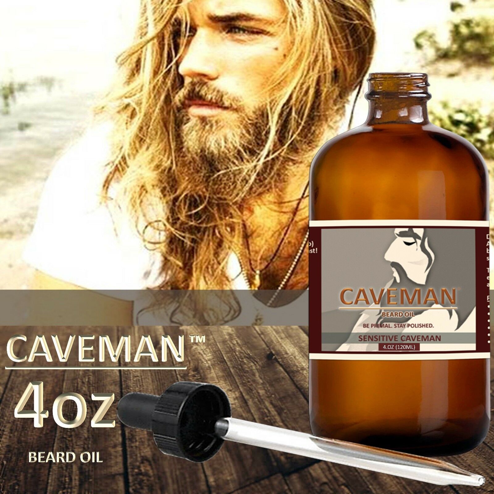 4oz Caveman™ Beard Oil For Men - Grooms Beard, Mustache, Boosts Hair Growth.